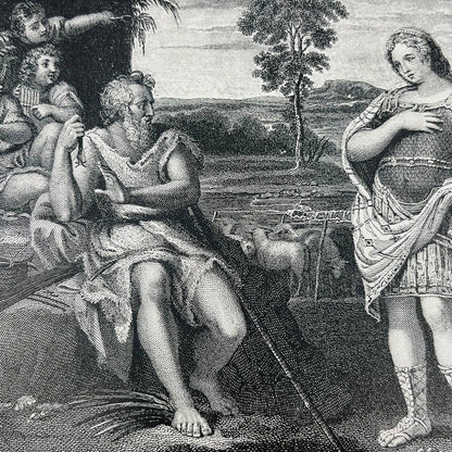 1880s Victorian Art Print Engraving ERMINIA AND THE SHEPHERDS Domenichino