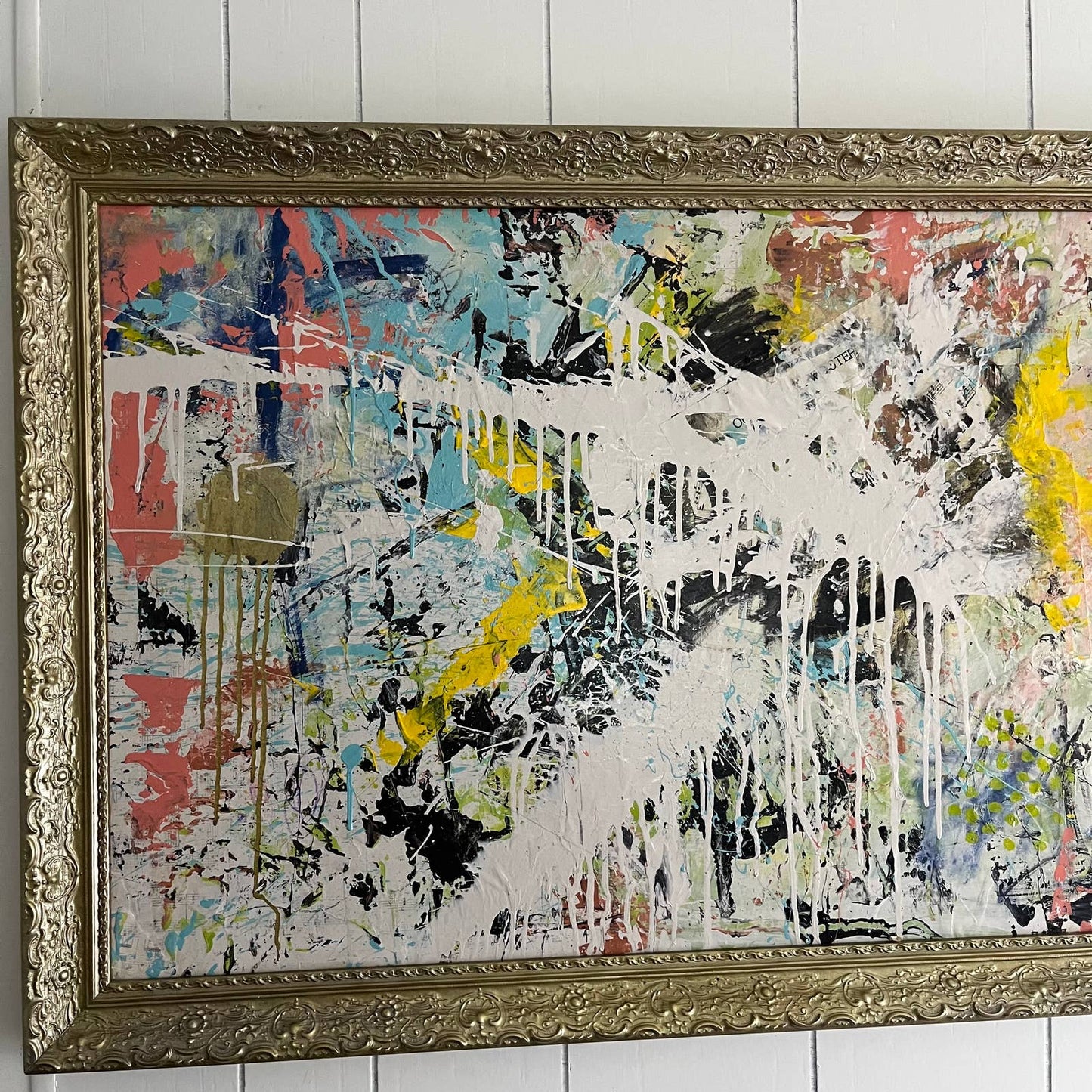 Original LARGE Framed Abstract Art Painting 40x27.5" Old Glory Two Step w/ COA