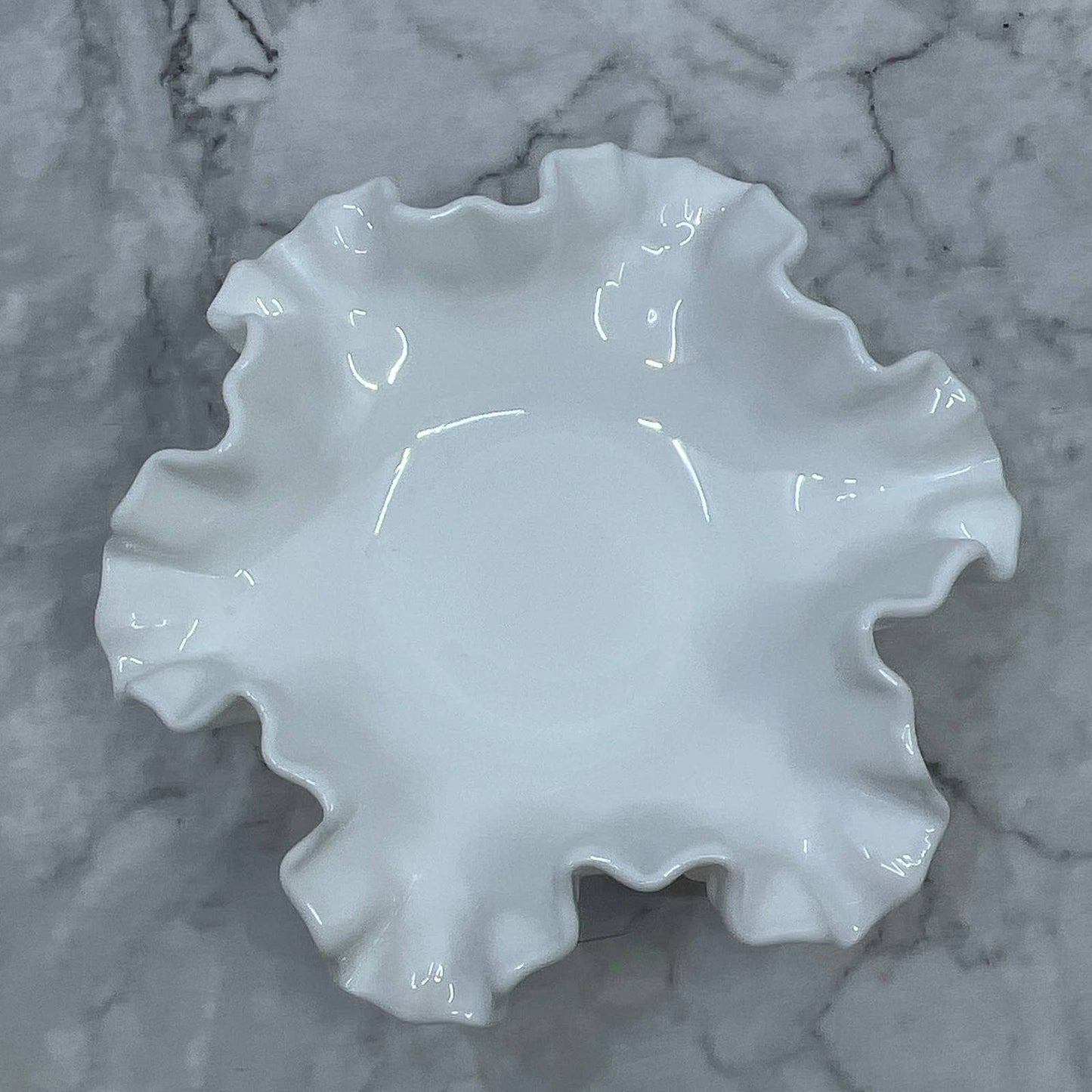 Vintage Fenton Hobnail Milk Glass 6" Double Crimped Bon Bon Dish Bowl TI7