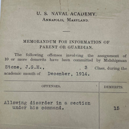 1916 Annapolis US Naval Academy Demerit Receiving Visits During Study Hours AC9