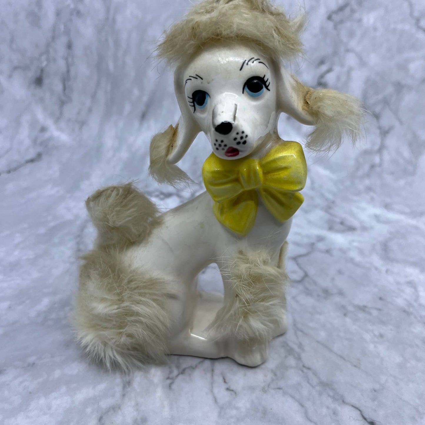 1950s MCM White Poodle Dog Figurine - Blue Eyes and Fur, Japan 4x6 TJ1