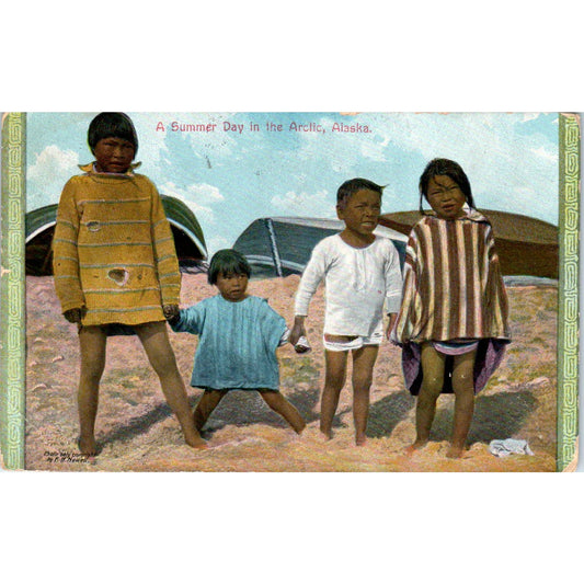 Natives on a Summer Day in the Arctic 1927 Alaska Original Postcard TK1-30