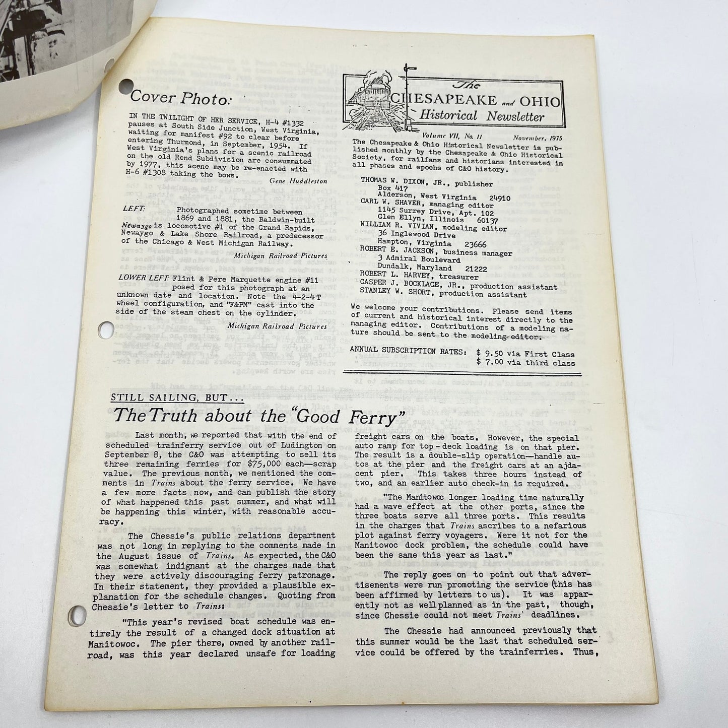 1975 Nov Chesapeake and Ohio Historical Newsletter C&O RR Thomas Dixon WV M1-2