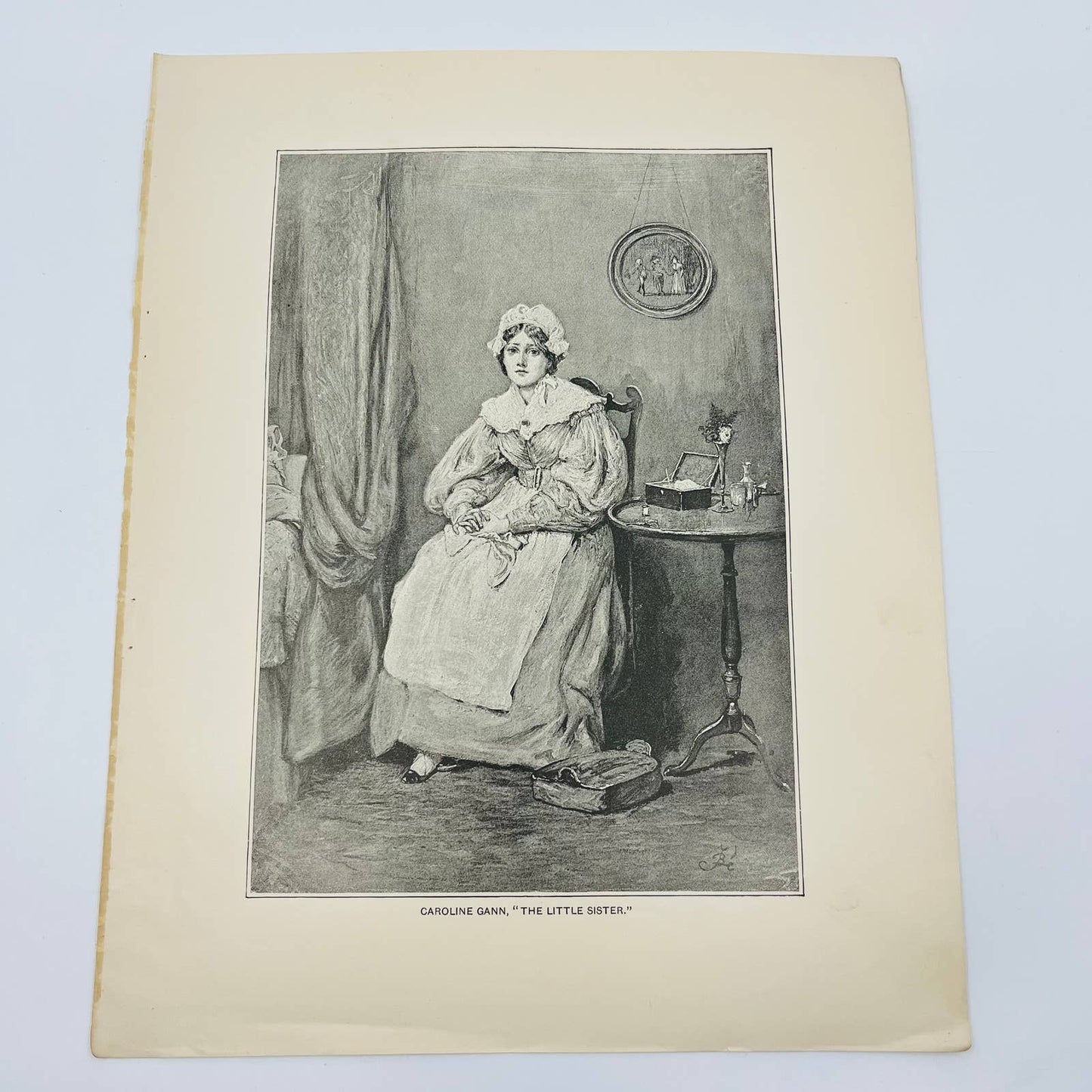 1880s Victorian Art Print Engraving CAROLINE GREEN THE LITTLE SISTER Barnard