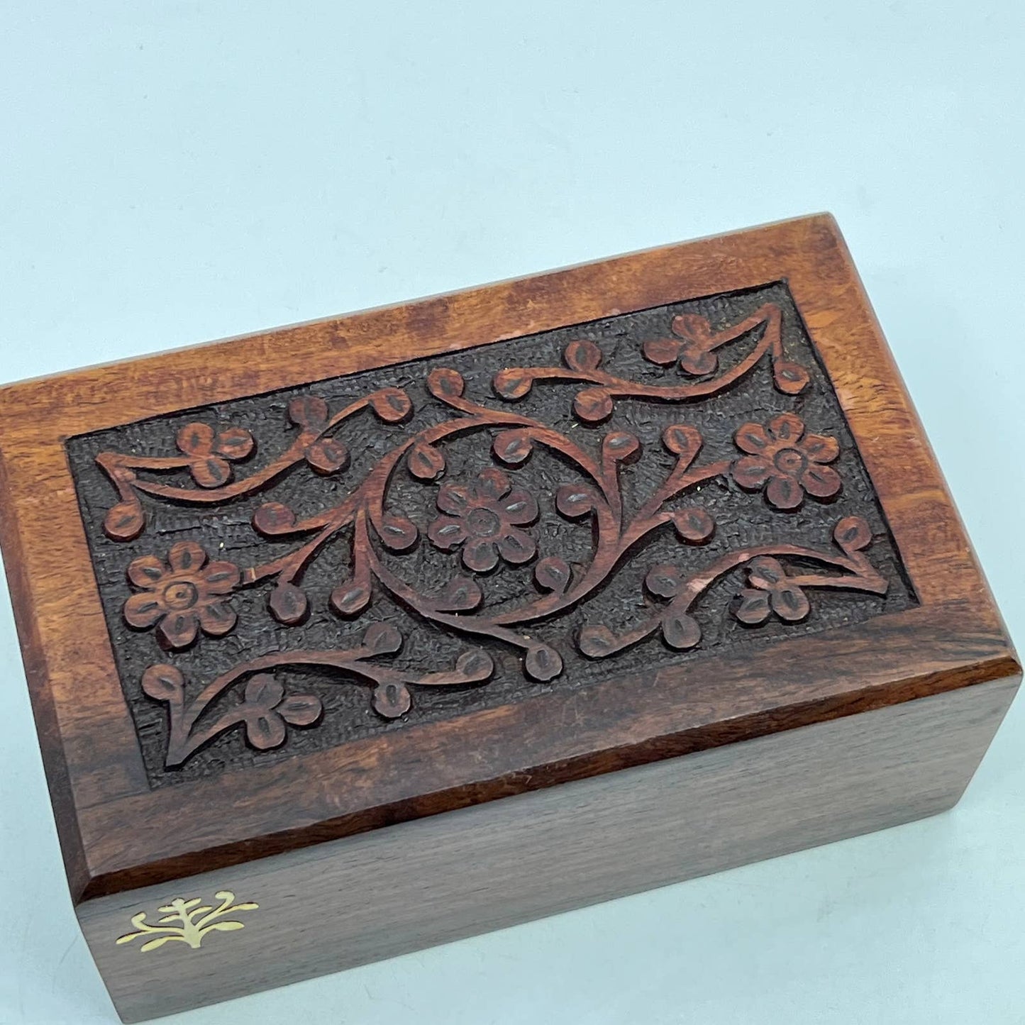 Vintage Carved Floral Wood Urn Hidden Compartment Box ~5x3" TH7
