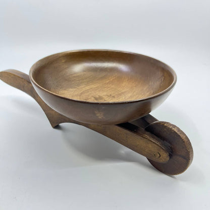 1970s Brown Wooden Wheelbarrow Candy & Nut Dish 11x4” TE6