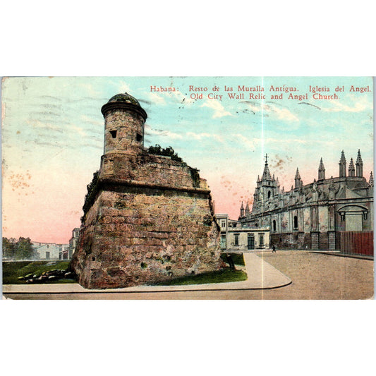 Old City Wall Relic and Angel Church 1925 Havana Cuba Original Postcard P3-1