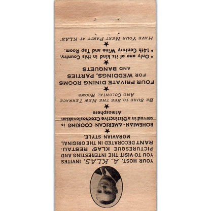 Klas' Restaurant Czech Cicero Illinois Advertising Matchbook Cover SA1-M11
