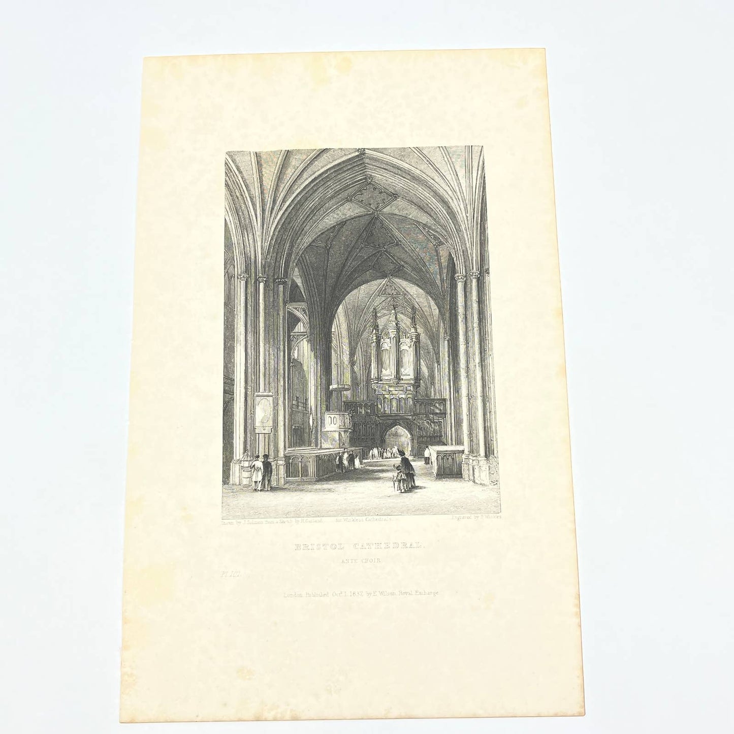 1836 Original Art Engraving Bristol Cathedral View of The Ante Choir AC4