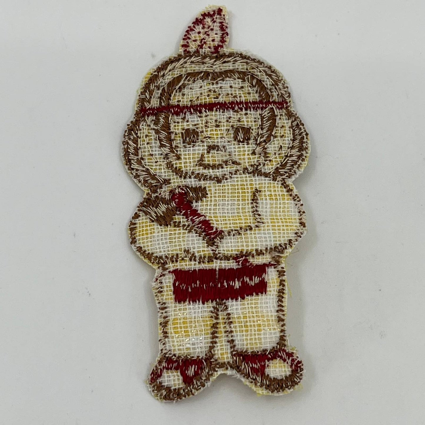 Vintage 1960s Ooh-La-La Native Indian Boy Iron On Embroidered Patch 3 3/8" SA3