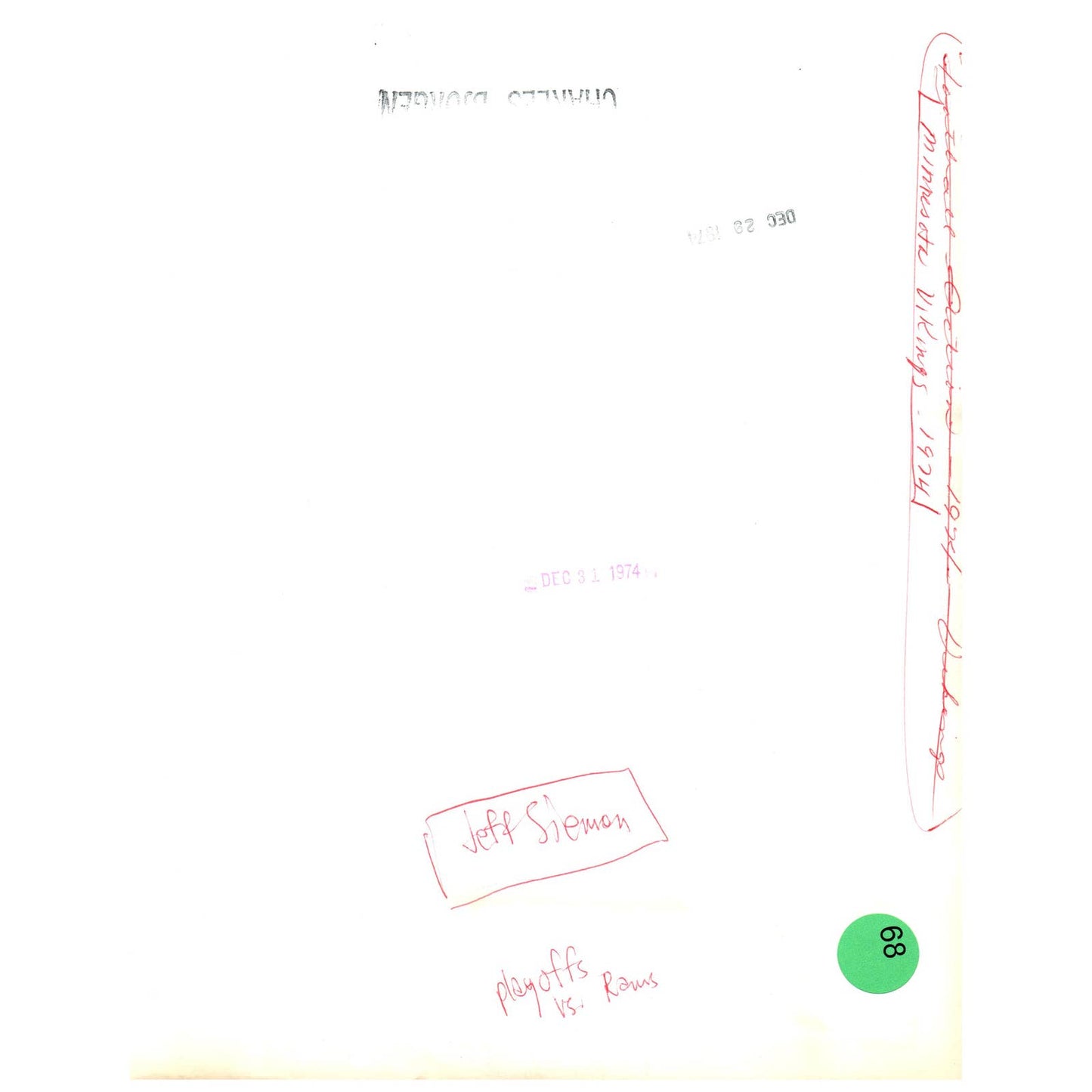 1974 Press Photo Football NFL Minnesota Vikings in Playoffs Vs. Rams 8x10" AD3