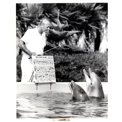 c1960 Press Photo Dolphin Trainer Andre Cowan Marineland Circus NBC TJ7-2