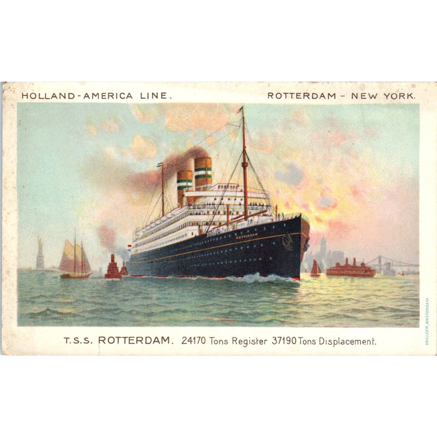 Holland-America Line T.S.S. Rotterdam Steam Ship - Original Postcard TJ9-P1