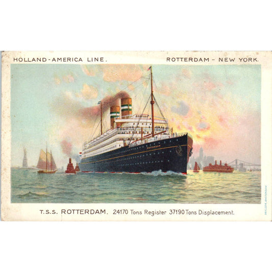 Holland-America Line T.S.S. Rotterdam Steam Ship - Original Postcard TJ9-P1