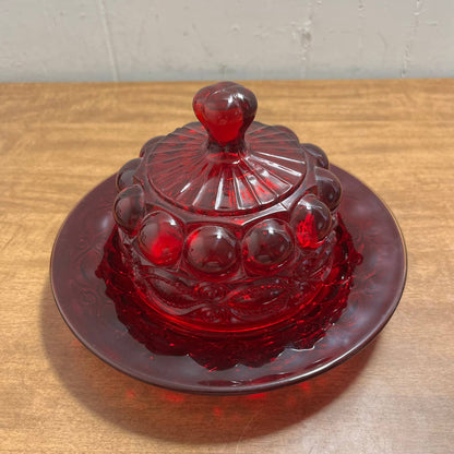 Vintage MOSSER Eyewinker Ruby Red Glass BUTTER BELL Covered Dish MINT 8” TB2