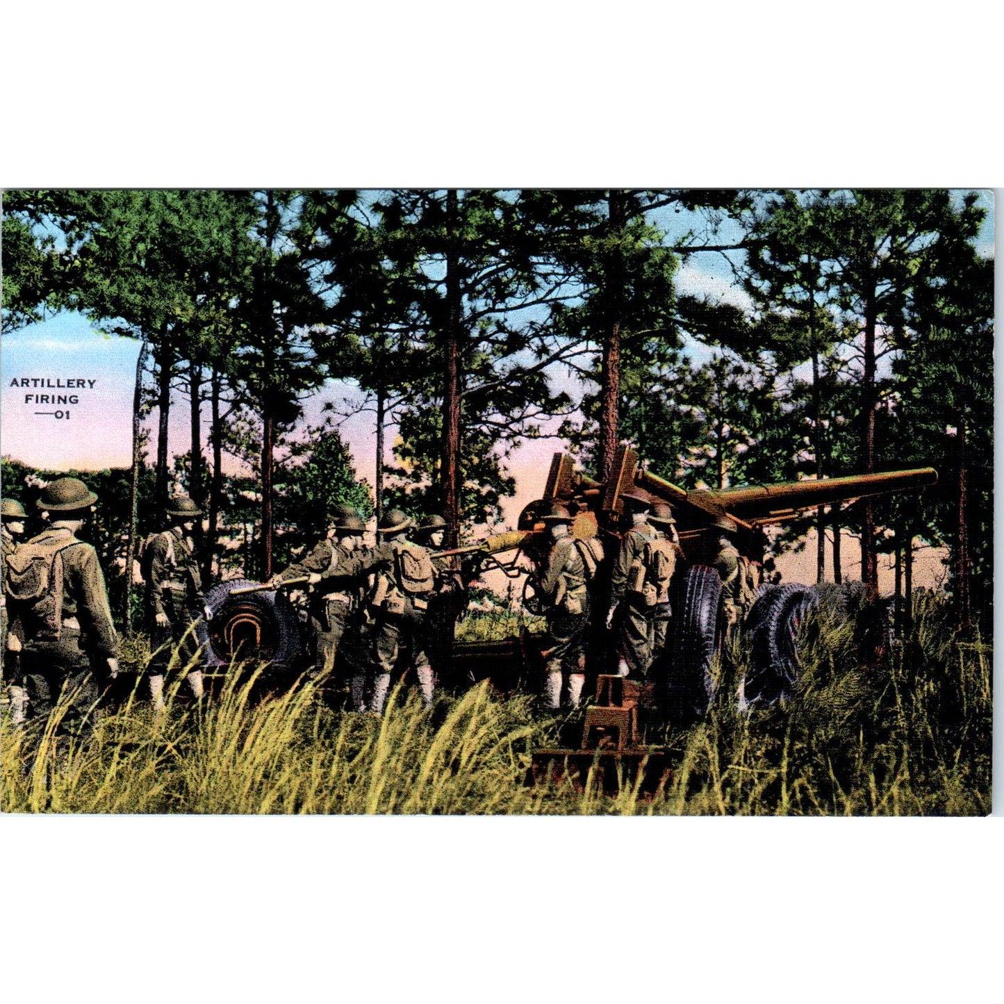 Vintage Postcard WWI Tinted Artillery Firing EA3-2