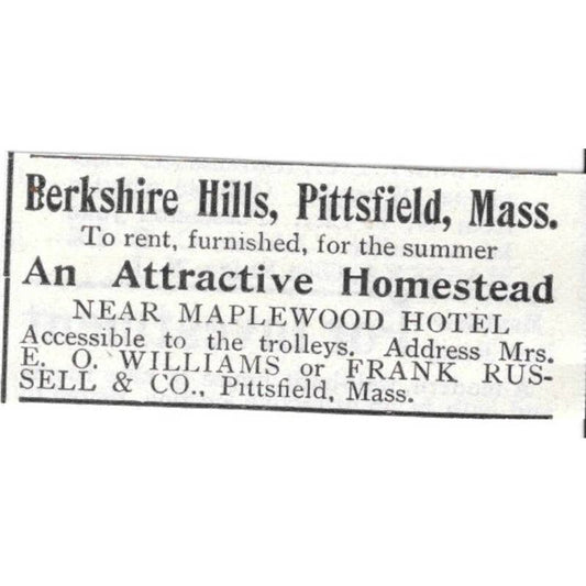 Berkshire Hills Pittsfield MA E.O. Williams Frank Russell & Co - 1903 Ad TJ8-7-1