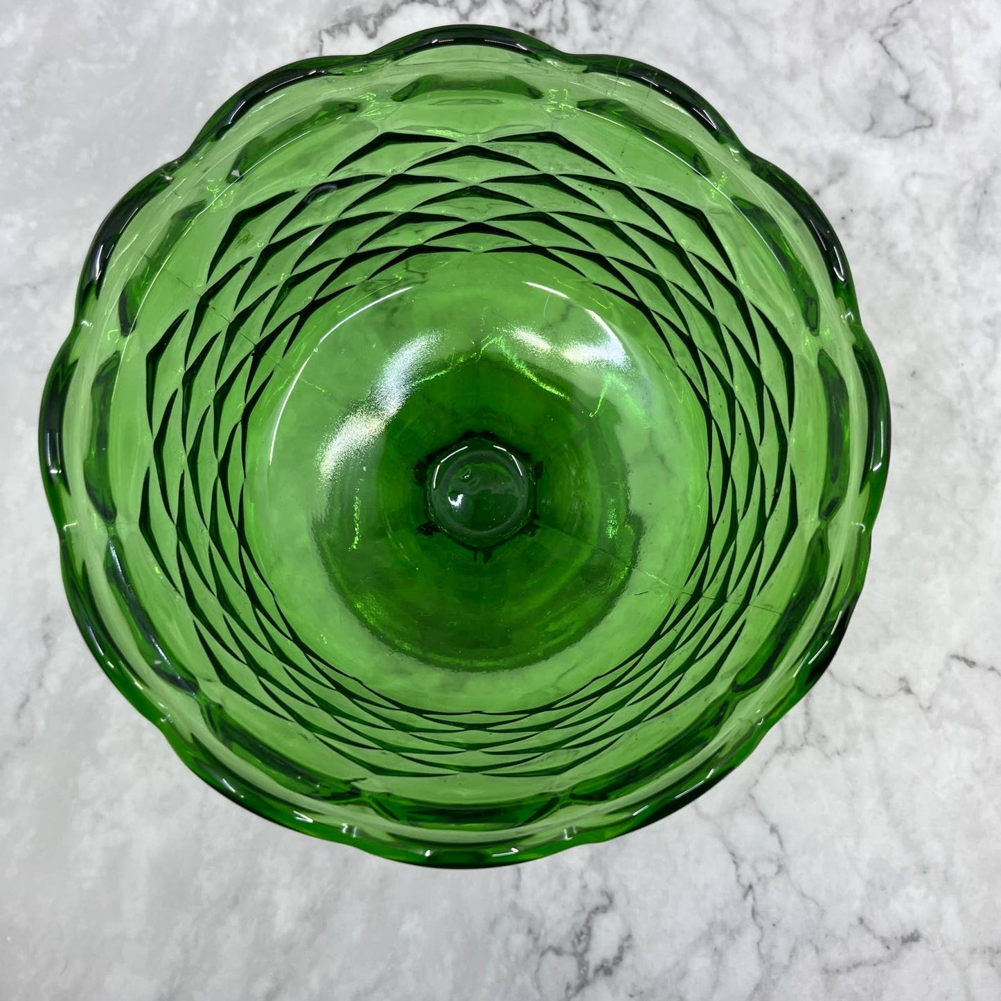 1960s Large Indiana Glass Green Pedestal Compote Dish Colony 5.5x6.5" TA2