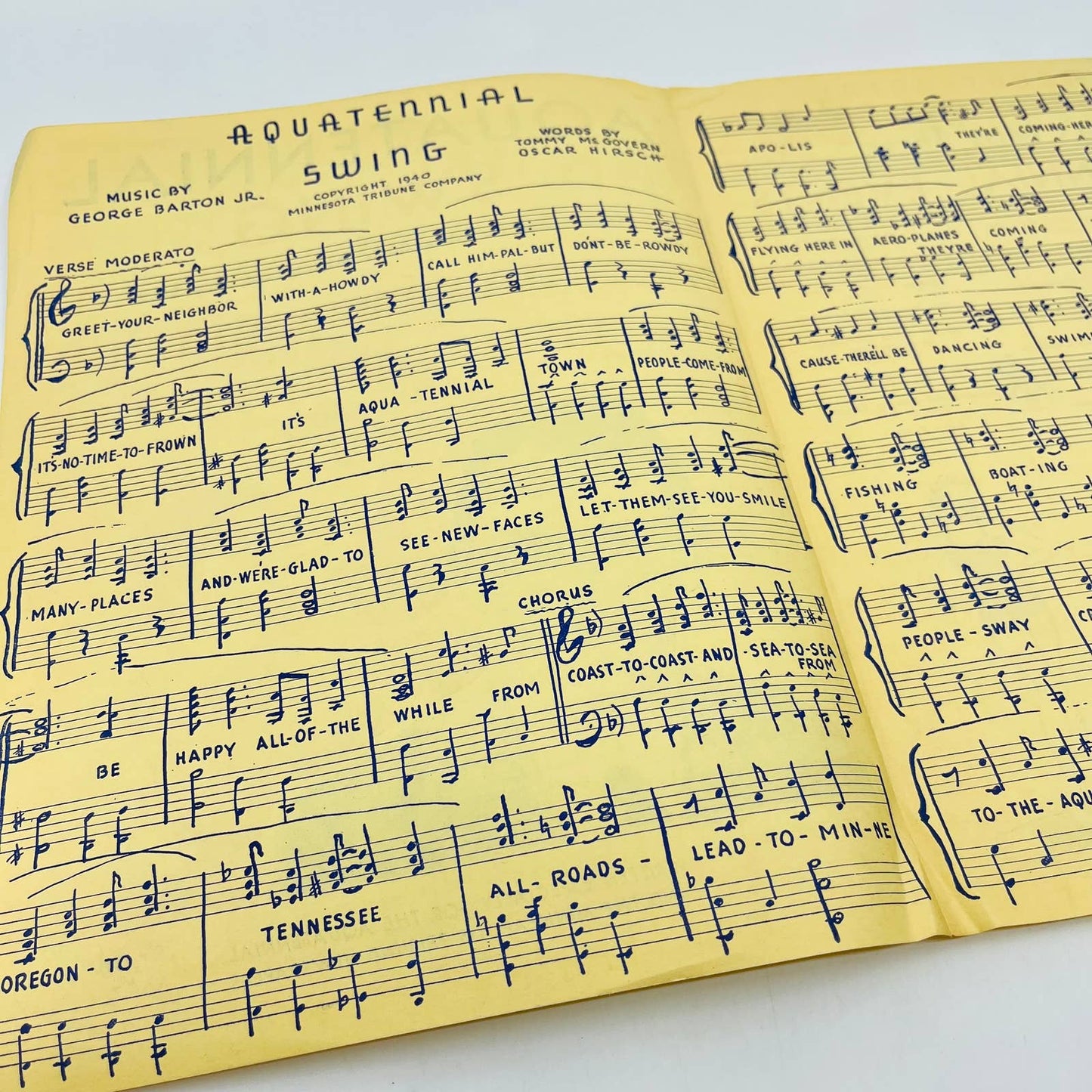 1940 Minneapolis MN Aquatennial Swing George Barton Sheet Music