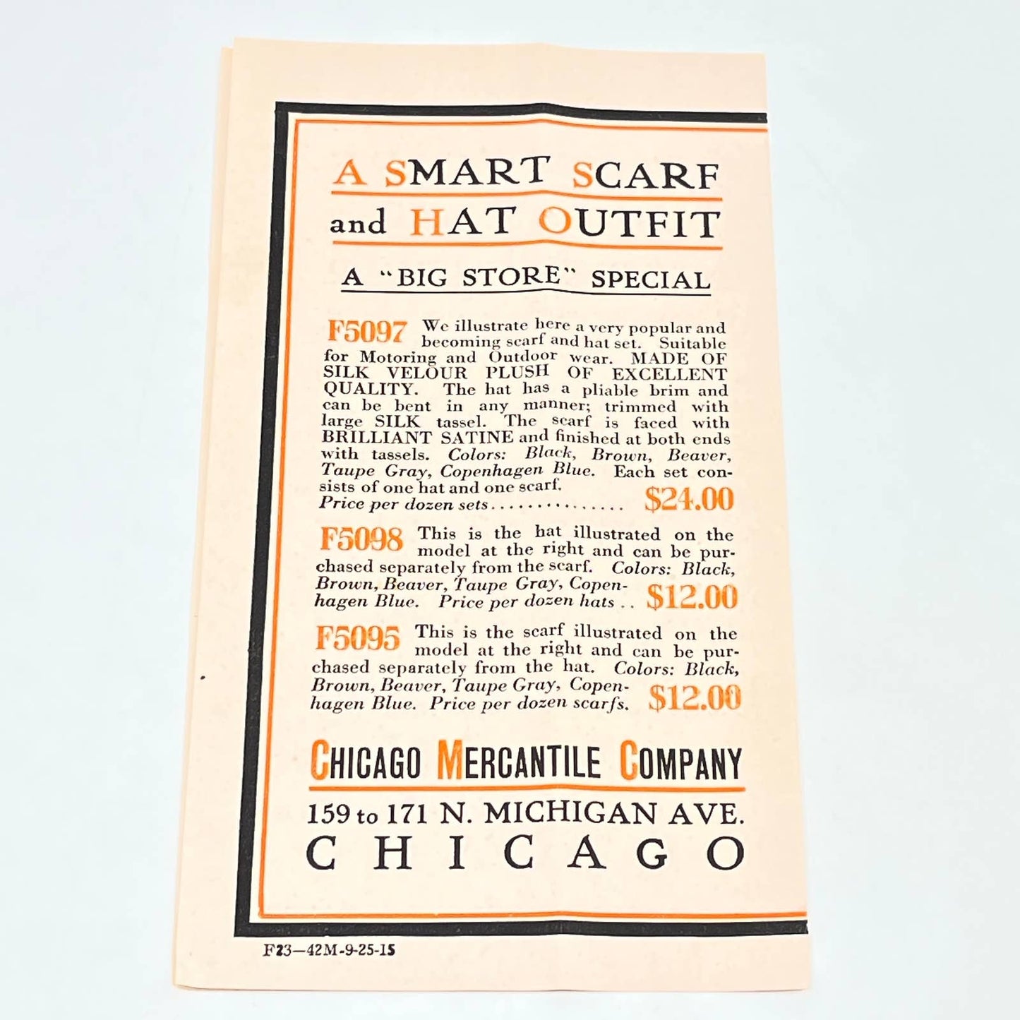 1920s Chicago Mercantile Co Leaflet Women's Scarf & Tam Set AC2