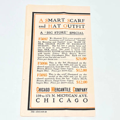 1920s Chicago Mercantile Co Leaflet Women's Scarf & Tam Set AC2