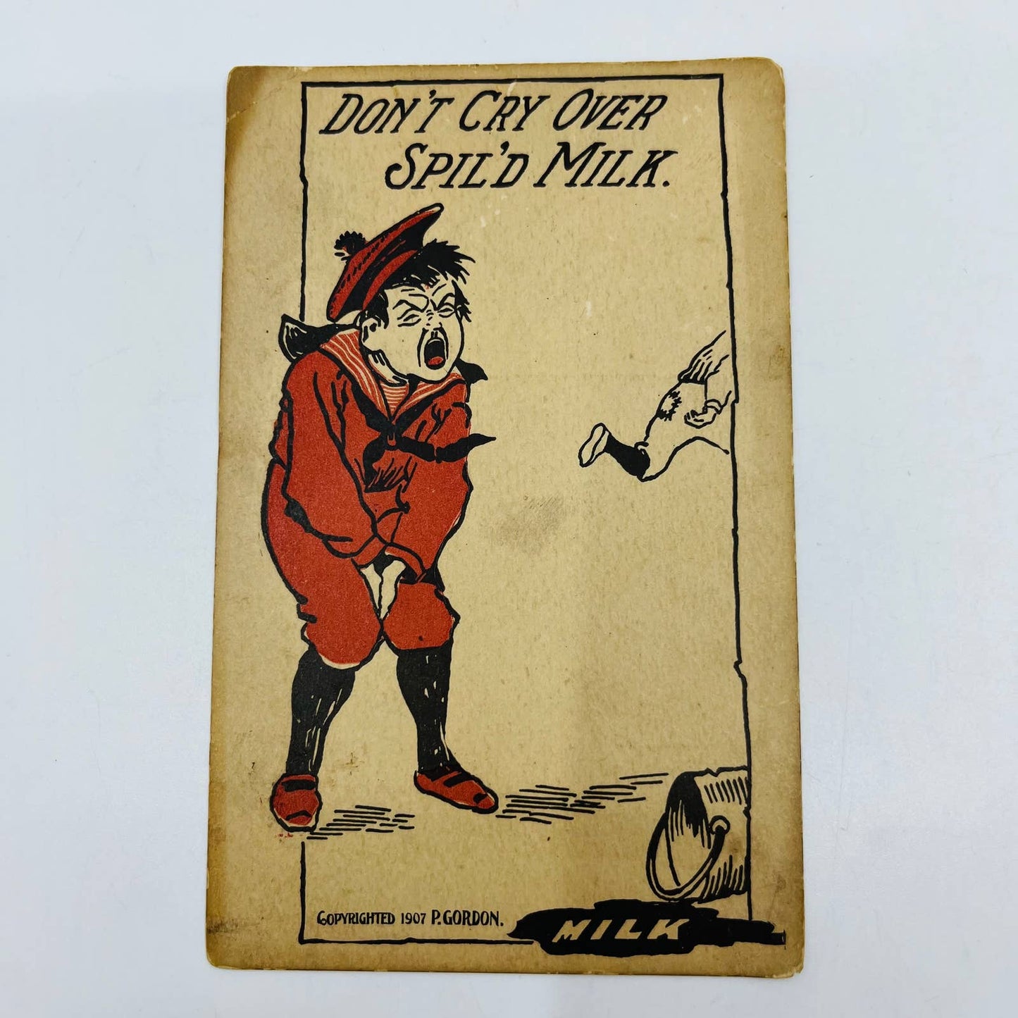 1907 Post Card Humor Illustrated Don’t Cry Over Spilled Milk P. Gordon PA6