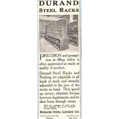 c1920 Harper's Magazine Ad Durand Steel Locker Co. Steel Racks Chicago NY EA3-4