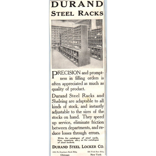 c1920 Harper's Magazine Ad Durand Steel Locker Co. Steel Racks Chicago NY EA3-4