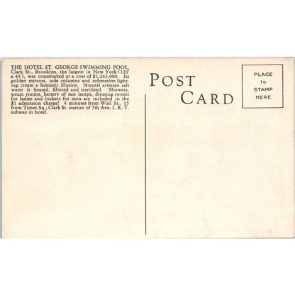 St. George Salt Water Swimming Pool Brooklyn New York Original Postcard TK1-21