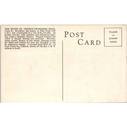 St. George Salt Water Swimming Pool Brooklyn New York Original Postcard P2-1