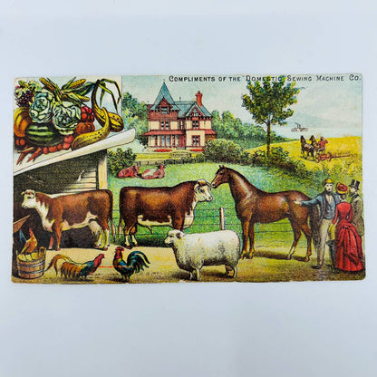 1880s Victorian Trade Card Domestic Sewing Machine Co. Farm Animals AA2-2