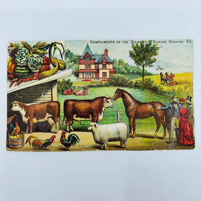 1880s Victorian Trade Card Domestic Sewing Machine Co. Farm Animals SAH9-M11
