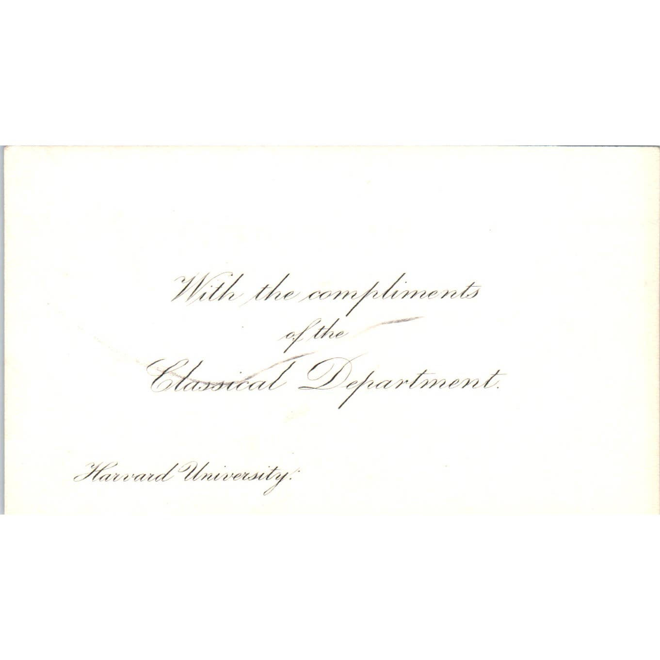 Harvard University Compliments of the Classical Department Calling Card TK2-CC
