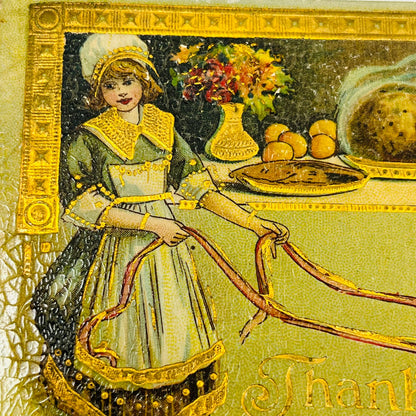 1910s Thanksgiving Post Card Turkey Dinner Banquet Dresden Gilt Embossed PA3