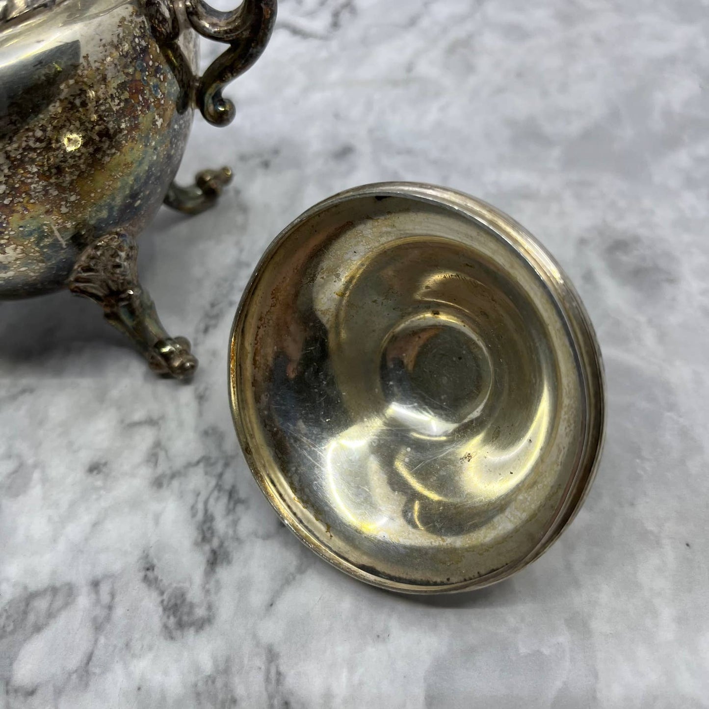 Antique Large Silver Plate Footed Lidded Urn Sugar Bowl 7” TJ4