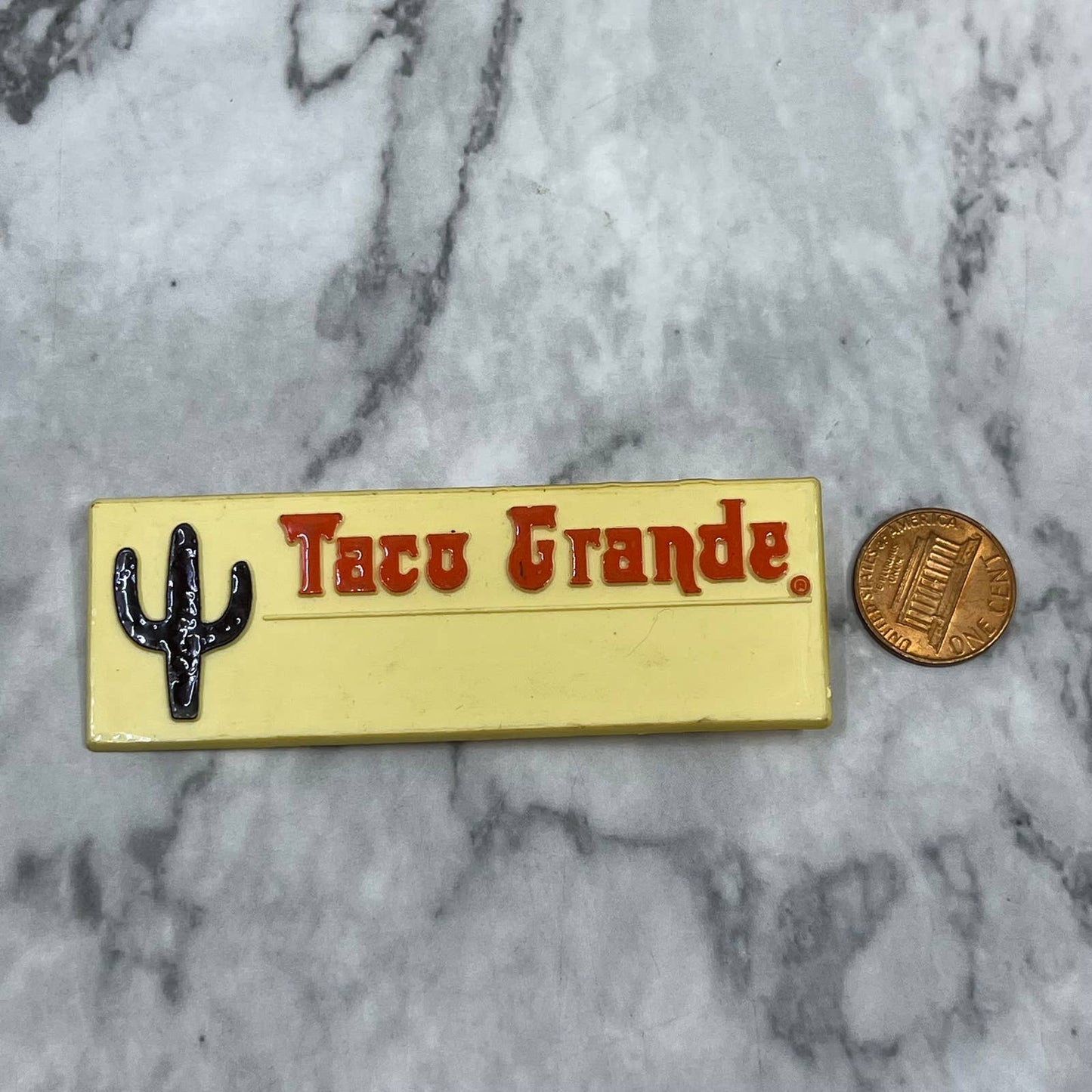Vintage Taco Grande Blank Employee Name Badge Button Pin SF1