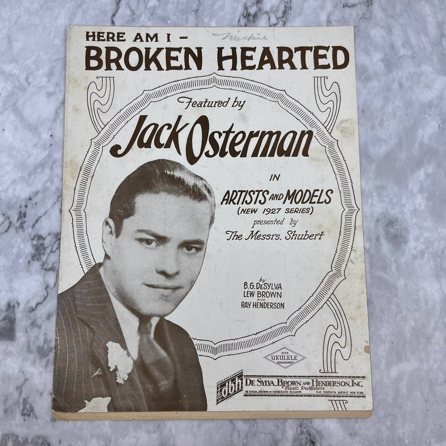 1927 Sheet Music Here I Am Broken Hearted Jack Osterman TH1