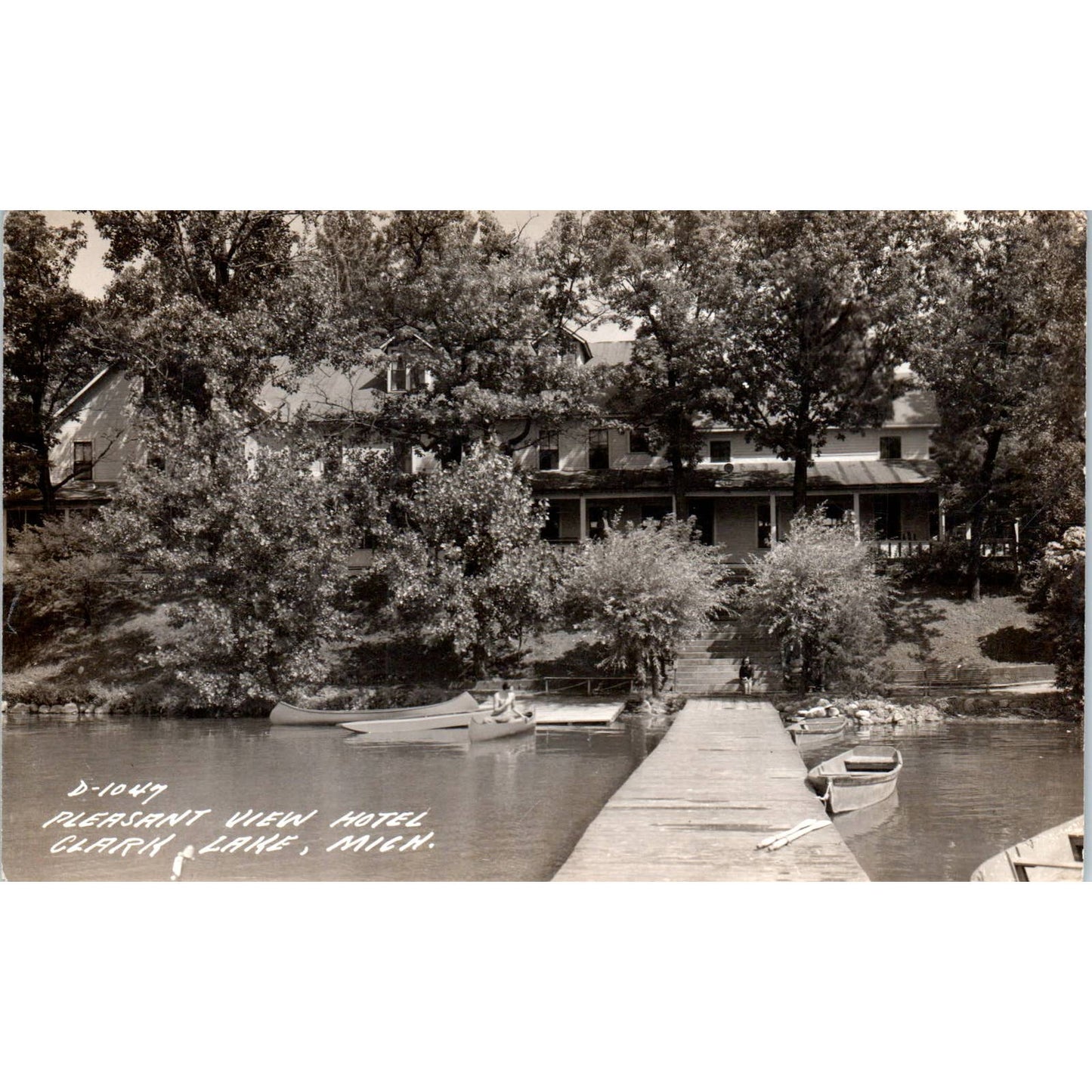 Pleasant View Hotel Clark Lake MI 1944 RPPC Original Postcard TK1-20