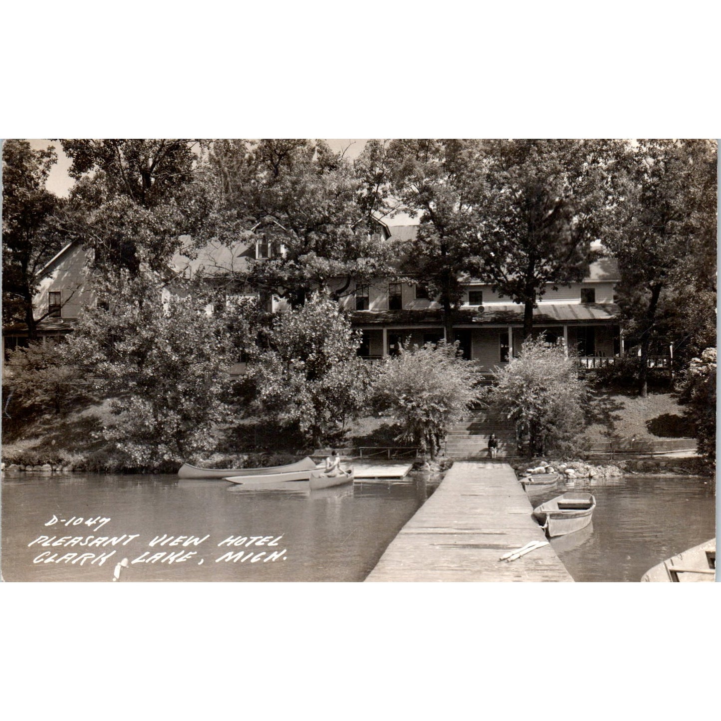 Pleasant View Hotel Clark Lake MI 1944 RPPC Original Postcard P1-15