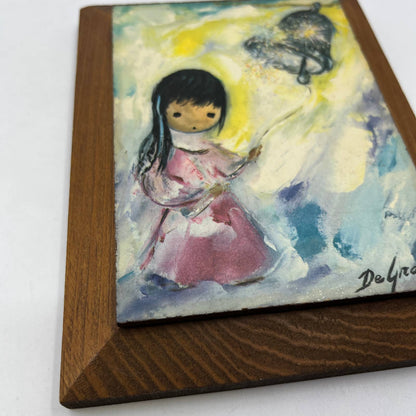 Ted DeGrazia Vintage "The Bell of Hope" Art Print on Wood 4.5 x 6 TI4