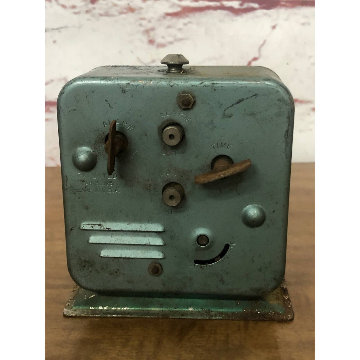 Antique 1931 Ingersoll Teal Square Wind Up Alarm Clock USA