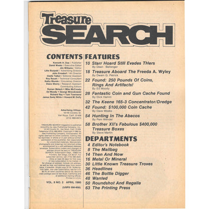 Treasure Search Magazine 1980 April Metal Detecting Gold Diamonds M2