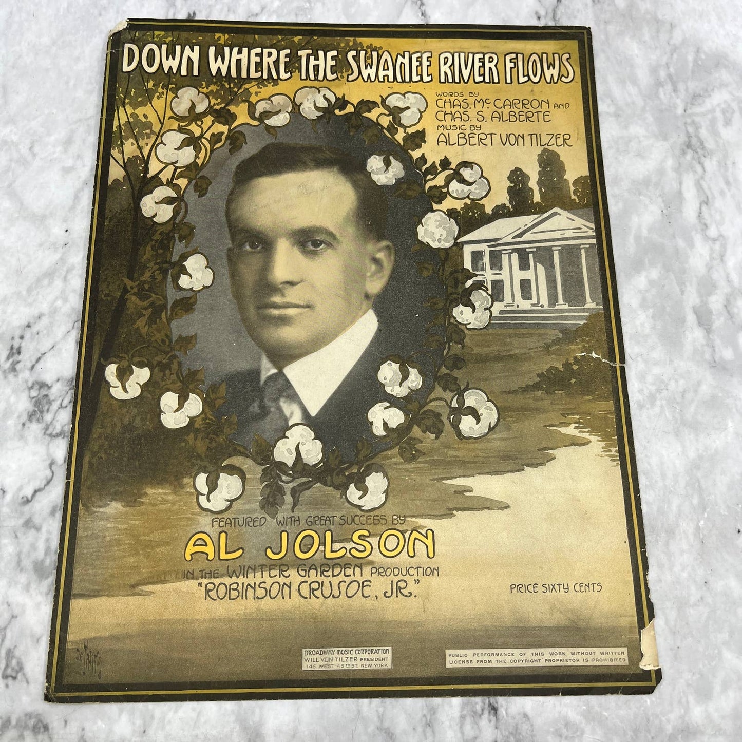 Down Where The Swanee River Flows Al Jolson 1916 Sheet Music TK2-SM3