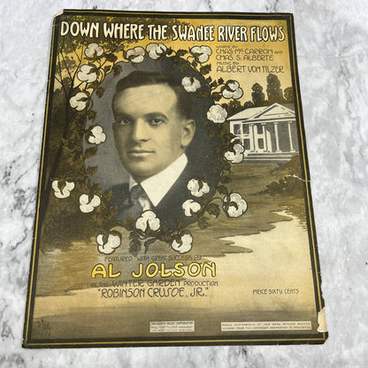 Down Where The Swanee River Flows Al Jolson 1916 Sheet Music TK2-SM3