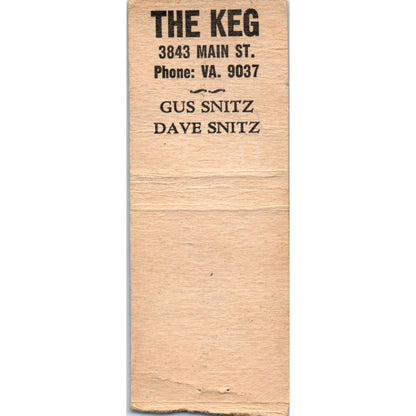 The Keg Gus & Dave Snitz Kansas City MO Advertising Matchbook Cover MM9-5