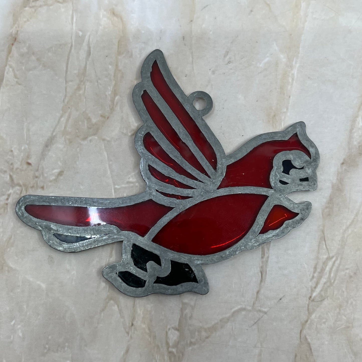 1980s Red Cardinal Bird Stained Glass Suncatcher 3.5” TE5-S1-2