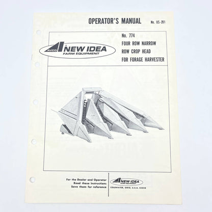 Original New Idea Manual 774 4 Row Narrow Row Crop Head Forage Harvester TB9