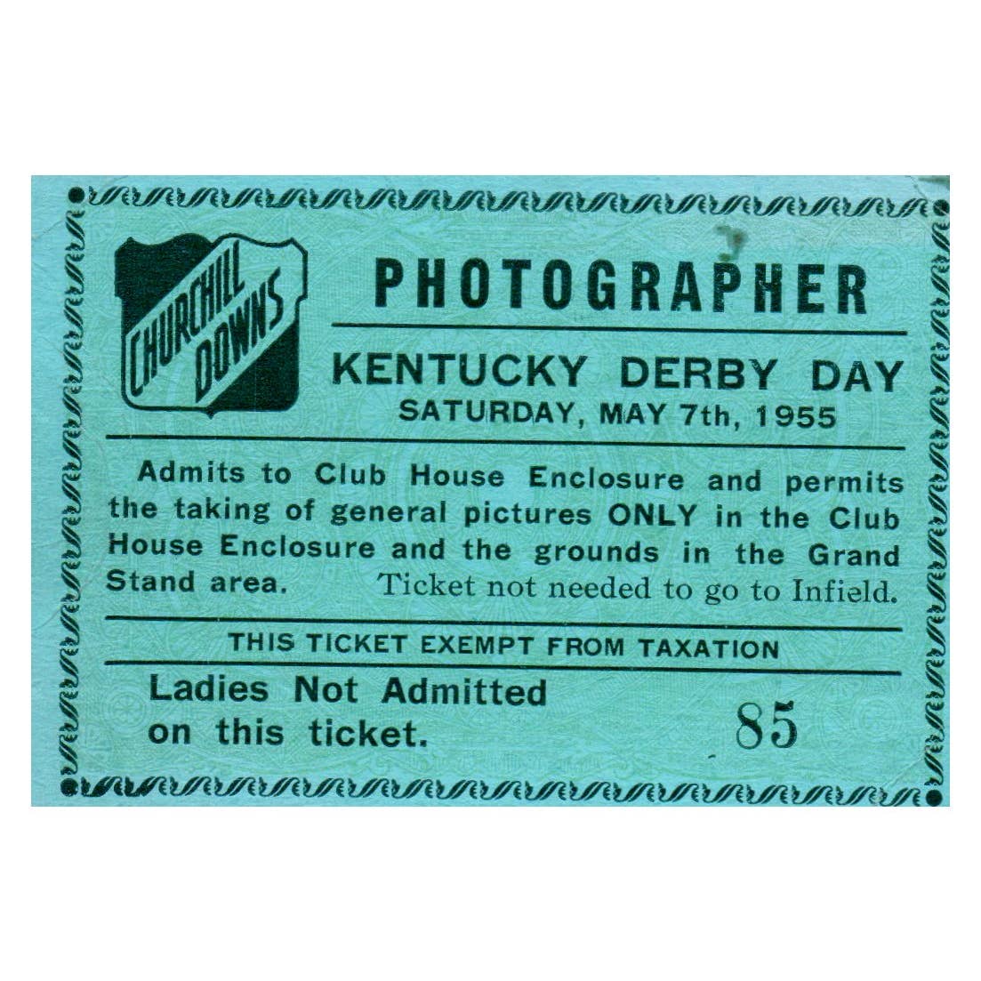 1955 Kentucky Derby Photographer Ticket Churchill Downs SE4