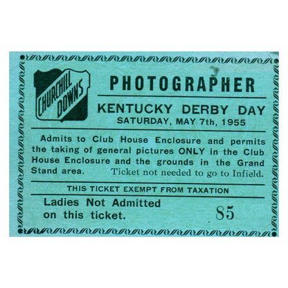 1955 Kentucky Derby Photographer Ticket Churchill Downs SE4