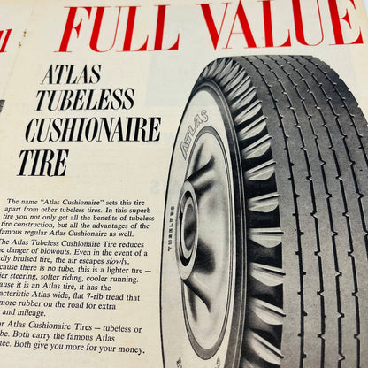 Vintage Advertisement 1955 ATLAS Tubeless Cushionaire Tire 2-Page Ad AA1